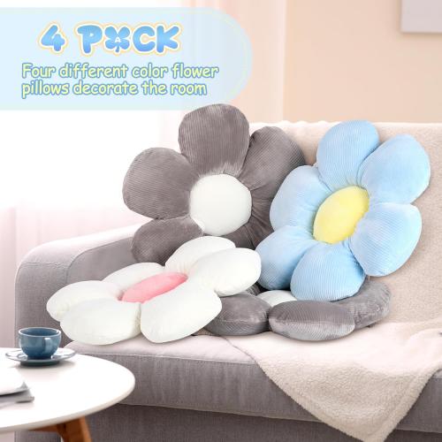 Reginary 4 Pcs Flower Pillows Floor Cushions, Daisy, Vivid, 15.75''