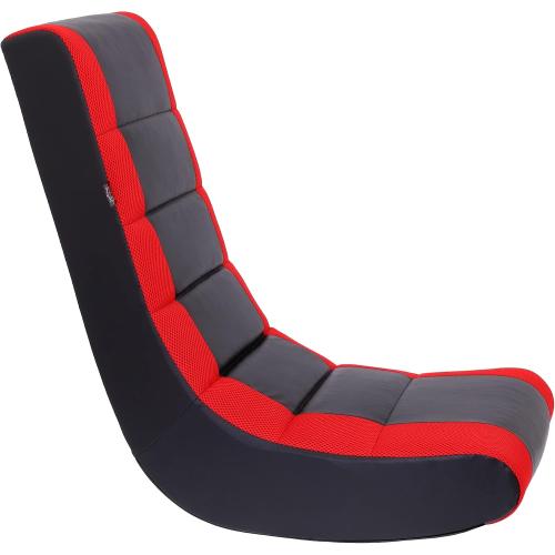 The Crew Furniture Classic Video Rocker Floor Gaming Chair, for Kids and Teens, PU Faux Leather & Polyester Mesh, Black/Red