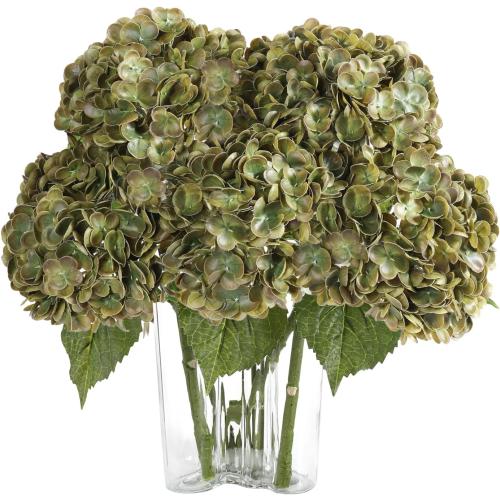 Coferset 4pcs Lifelike Real Touch Hydrangea Artificial Flowers,Olive Green