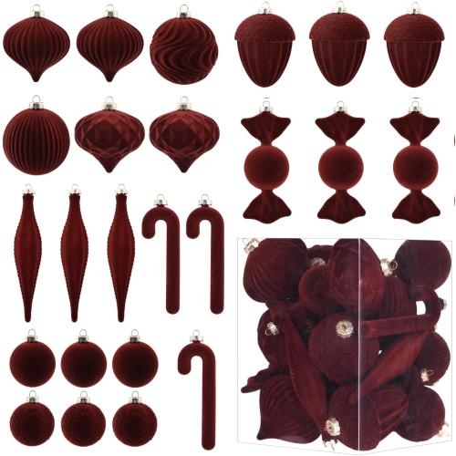 Velvet Ornaments for Christmas Tree Decorations - Brown Flocked Christmas Ornament Set for Winter Holiday Decor - Shatterproof Xmas Balls Ornaments Bulk - Pack of 24