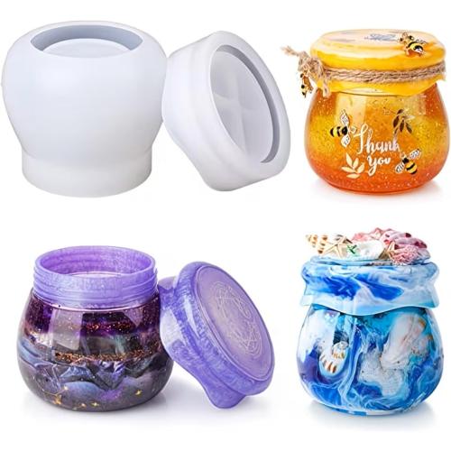 1 Set Jar Resin Silicone Molds with Lid, Epoxy Casting Molds for Storage Bottle, Candle Holder, Candy Container, Flower Pot DIY Craft
