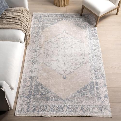 Nuloom SpinClean Sol Light Grey/Blue, 8'x10', Vintage, Soft and Cozy, High Traffic, Stain Resistant, Easy Clean, Durable, Machine Washable Area Rug for Bedroom, Living Room, Dining, Den, Foyer