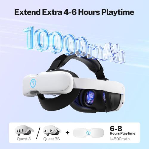 YOGES 10000mAh Battery Head Strap Compatible with Meta Quest 3S & Quest 3, Rechargeable Headstrap Detachable Magnetic Battery to Extend Playtime for VR Headset Compatible with Meta Quest 3S
