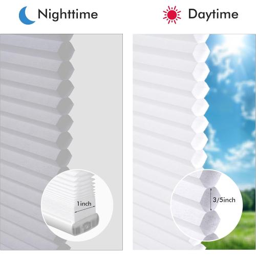 Cordless Cellular Shades, No Drill No Tools Light Filtering Honeycomb Shades, Pleated Blinds for Windows, Easy to Install, White 32 W x 48 ‼️used‼️
