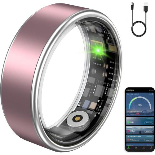 Smart Ring Fitness Tracker Ring for Women & Men, Sleep/Step/Blood Oxygen/Heart Rate Monitor, Long-Lasting Battery Sleep Ring, No Subscription Fee (Matte Pink, 13#)