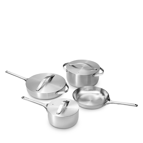 Caraway Stainless Steel Cookware Set – 12 Piece 5-Ply Stainless Steel Pots and Pans Set - Includes Fry Sauce Sauté Pan Dutch Oven and Space-Saving Storage - & Free