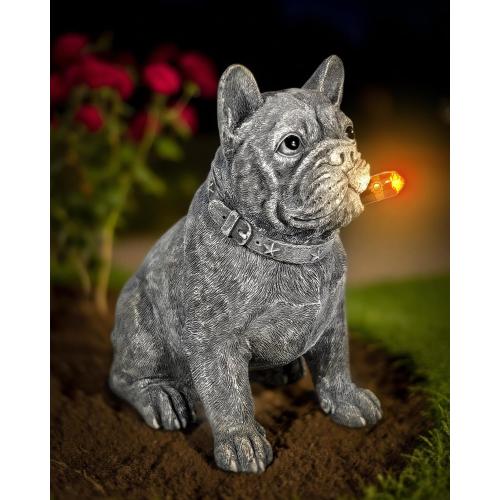 French Bulldog Solar Dog Garden Statue Frenchie Decor Outdoor Figurine