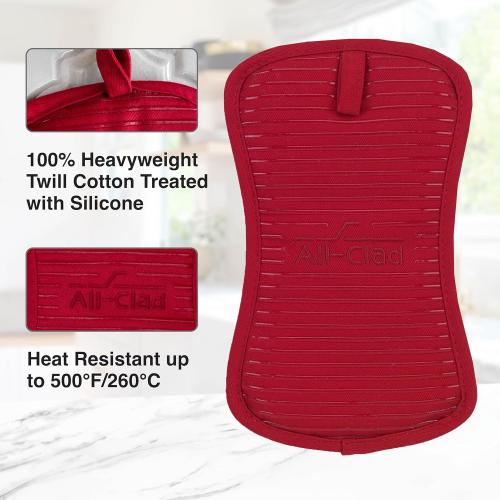Set of 2 All-Clad Premium Pot Holder & Heating Pad,  Heat Resistant to 500 Degrees, 100% Cotton  for Kitchen and Barbeque, Chili Red