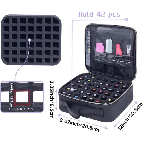 Nail Polish Organizer Holds 42 bottles(15ml-0.5fl.oz)，Nail Polish Carrying Case with Pad Multifunctional Cosmetic Travel Makeup Bag Black