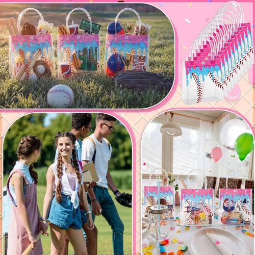 Kolldenn 24 Pcs Clear Baseball Snack Bags PVC Party Favors with Handle