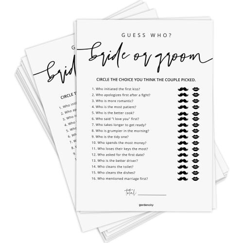 GardenCity Guess Who Bride or Groom?, Bridal Shower Games for 50 Guests, Minimalist