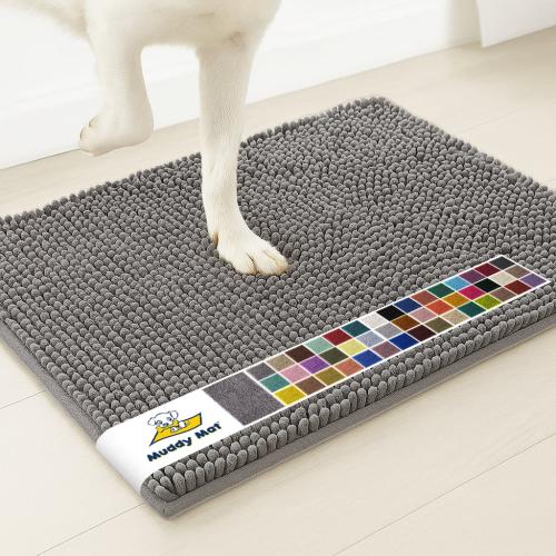 Muddy Mat® | Super Water Absorbent Door Mat Indoor, Microfiber Quick Dry Chenille Entryway Rug, Slip Resistant Front Door Mat, Indoor Mats for Entryway, Machine Washable Pet Rug, Grey 16x24