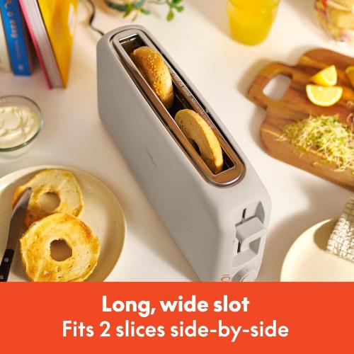 bella 2 Slice Slim Toaster, Fits-anywhere  Kitchenware, 6 Setting Shade Control with Reheat & Cancel Buttons, Fits sourdough, 10  Long Slot, Anti Jam & Auto Shutoff, 900 Watt, Oatmilk