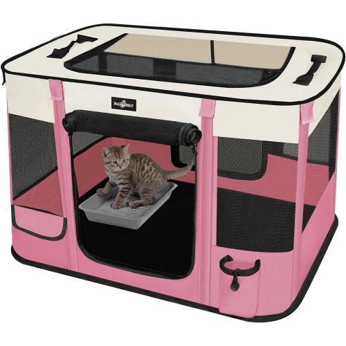 Foldable Pet Kitten Playpen, Upgrade Waterproof Portable Cat Dog Playpen Kennel Tent for Dog Cat, Retractable Shade Cover with Free Carrying Case, Indoor Outdoor Use for Small Pet.