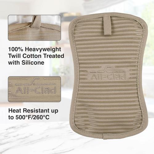 All-Clad Premium Pot Holder & Hot Pad: Heat Resistant up to 500 Degrees - 100% Cotton, 10x6.25 Hot Pad for Kitchen and Barbeque, 2-Pack, Mushroom