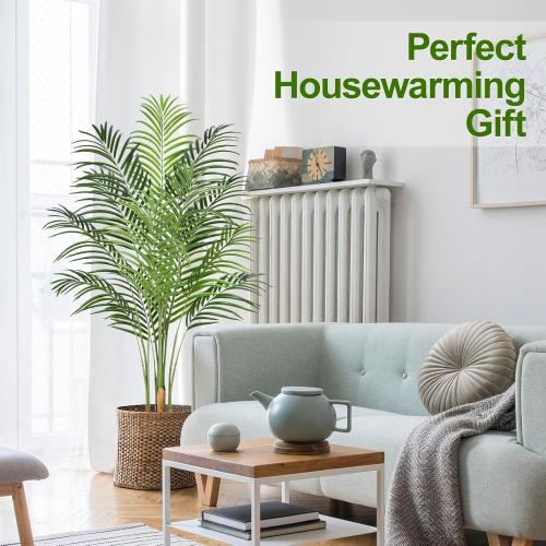 5ft Artificial Palm Tree Indoor Plant Tall Fake Tropical Paradise Palm Tree in Pot with Real Bark Design Faux Areca Palm Tree for Home Office Living Room Bedroom Farmhouse Modern Decor 1pcs