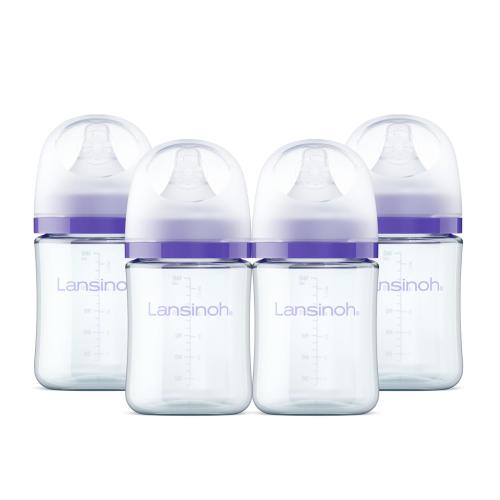 Lansinoh Anti-Colic Glass Baby Bottles, Purple Collar, 5 Ounces, 4 Count