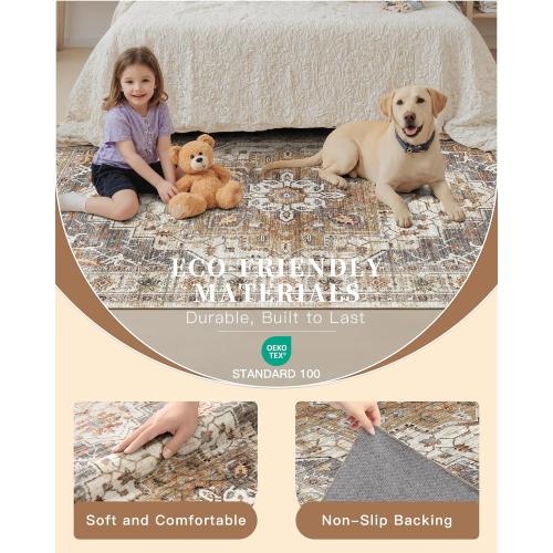 Madane Washable Area Rug 2x4, Small Entryway Rugs Non-Slip, Turmeric/Grey