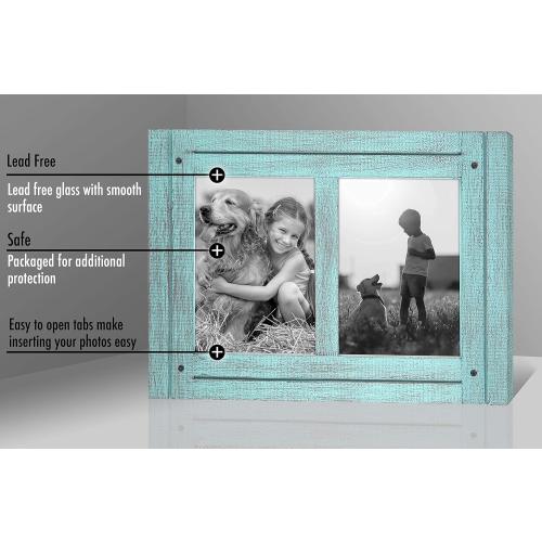 Americanflat 5x7 Double Picture Frame - Rustic Turquoise Blue