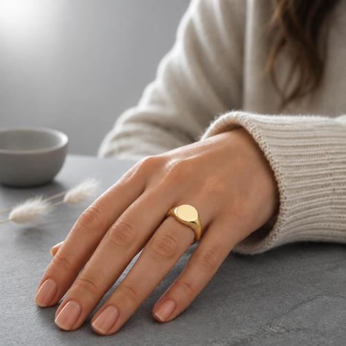 MYNENEY Stainless Steel Round Statement Pinky Signet Rings for Men Women