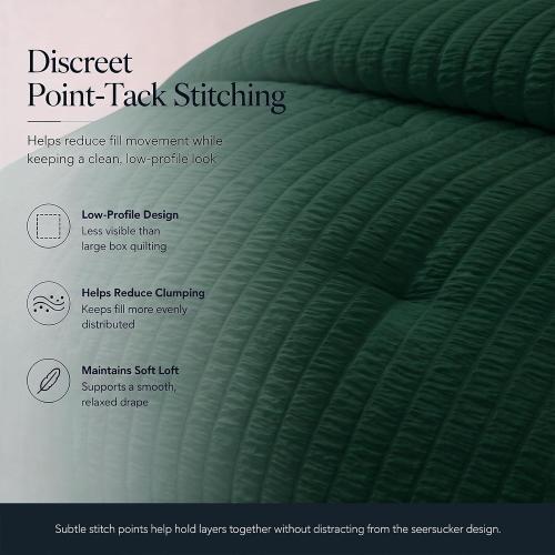 Comforter Set, 5 Pieces Emerald Green Seersucker Bed in a Bag