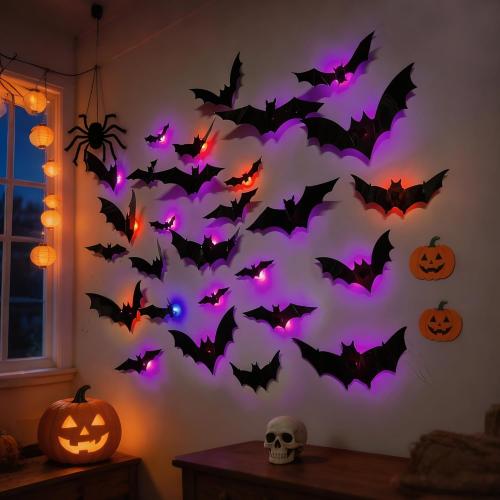 DR.DUDU 36 Pack Halloween Bats Wall Decor Halloween Decorations Indoor