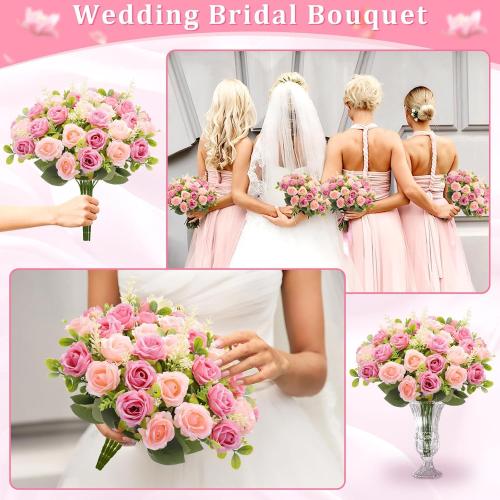 TURNMEON 40 Heads Fake Roses Artificial Flowers for Outdoors Spring Decor, 4 Bouquets UV Resistant Fake Flower Bouquet Faux Silk Roses for Wedding Birthday Party Home Summer Cemetery Decor(Pink)***