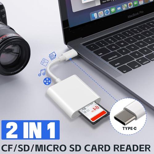 USB C SD Card Reader, Type C SD Card Reader, Supports SD and MicroSD Memory Card Adapters for iPhone 15 16/iPad/MacBook/Mac, Trail Camera Viewer Plug and Play -2 Slots