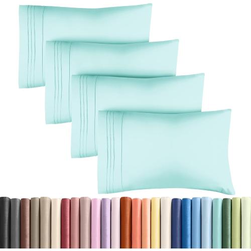 King Pillow Cases Set of 4 - Ultra Soft Hotel Quality Pillowcase Covers - Comfy, Cozy & Wrinkle Free - Shrinkage, Stain and Fade Resistant - Machine Washable Pillow Protectors - 4 Piece Set - Spa Blue