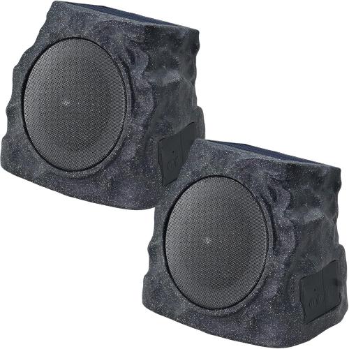 uuffoo 2-Pack Solar Rock Speakers Outdoor Water-Resistant with RGB Lights | Pairing System | Solar-Powered | USB Rechargeable | IP44 for Patio Pool Party Yard Garden Outside