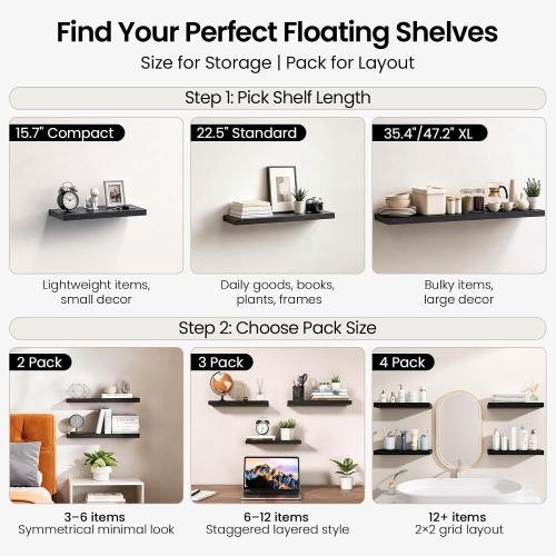BAYKA Rustic Brown Bathroom Floating Shelves, 15.7in, 3Pk, Wall Mount Shelf