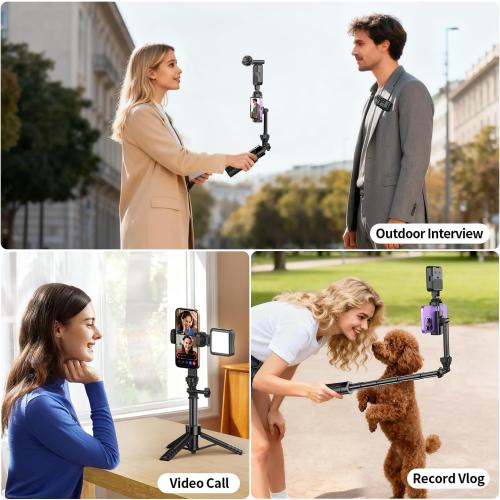 yAyusi Vlogging Kit for iPhone/Android，31 Selfie Stick Tripod with Light, Microphone, Remote Control ＆ Storage Boxes, YouTube Starter Kit for Interviews, Vlogs, TikTok, YouTube Video Recording