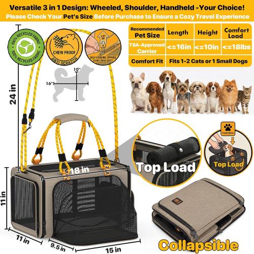 PAWZIDEA Expandable Pet Carrier for Small Cats & Dogs, TSA Airline Approved