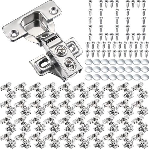 100 Pack Soft Closing Cabinet Hinges for Kitchen 1/2 Inch Partial Overlay Kitchen Cabinet Door Hinges 105 Degree Concealed with Mounting Screws for Frameless Face Frame Door