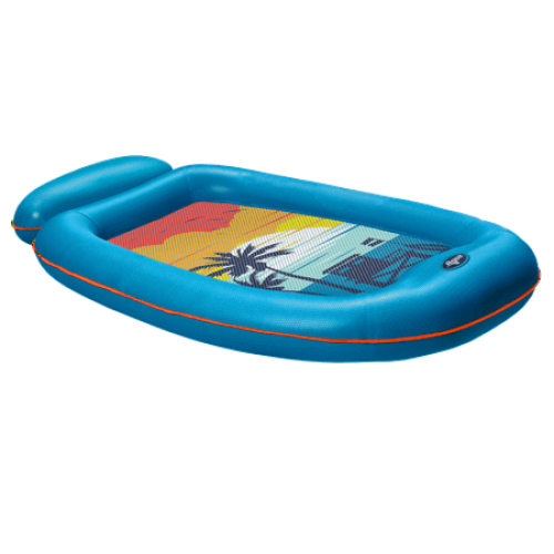 Aqua Comfort Inflatable Pool Float Lounge with Headrest & Footrest for Adults, Blue/Orange Surfer Sunset
