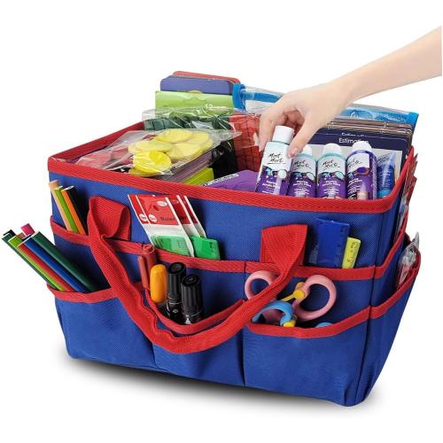 Mewise Teacher Handle Tote Bag Organizer,Tote Bag Organization for Crafts,Art,Paper,Books,School,Sewing,Travel with Handles,Ofiice Supplies Storage (Blue)