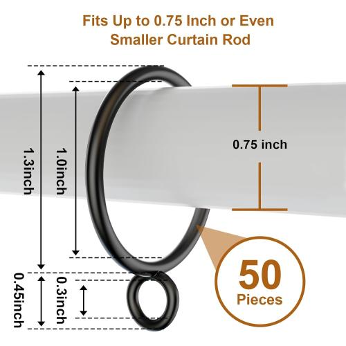 50 Packs Black Metal Curtain Rings with Eyelets, 1 inch Inner Diameter Drapery Rings Apply for Curtain Rods(Fits Up to 3/4-Inch Rod)
