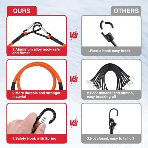 WORKPRO 24 Bungee Cords with Hooks, 4 Pack Heavy Duty Outdoor Bungee Strap