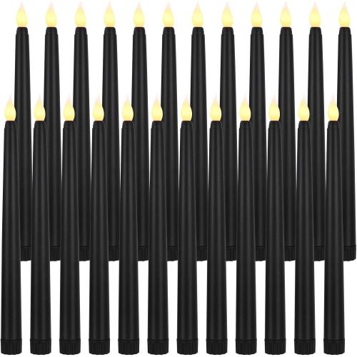 Baquler 24 Pcs Black 9.7 Inch LED Flameless Taper Candles Bulk Battery Operated Taper Candles Flickering Candlesticks for Wedding Church Holiday Table Decoration
