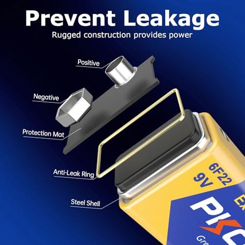 PKCELL 9V Batteries 10 Pack 9 Volt Battery for Smoke Alarms