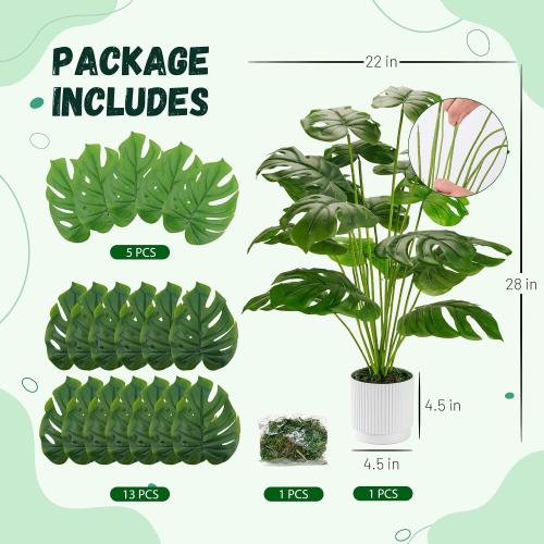 Der Rose 28 Fake Plants Large Artificial Monstera Faux Potted Plants Indoor Tall for Outdoor Living Room House Floor Front Porch Tree Decor