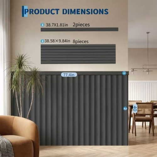 Vertical Slat Accent Wall Panel Kit, Decorative Fluted Wood Look Wainscoting Wall Panels for Living Room Dining Room Interior Wall Decoration 10 pcs
