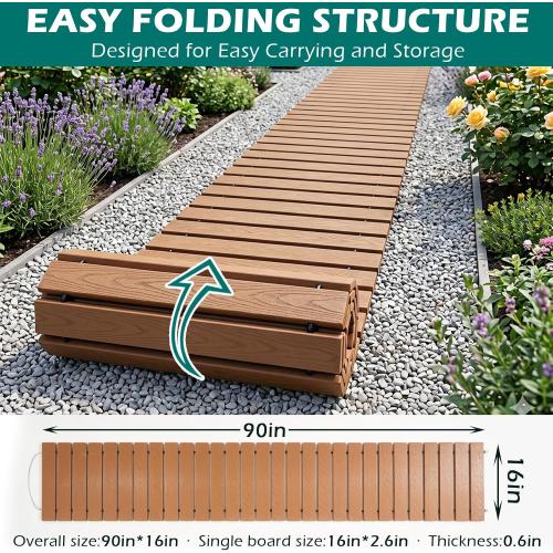 COLOR GREY ❗❗Garden Pathway, HDPE Outdoor Walkway with Handle,Teak,7.5FT
