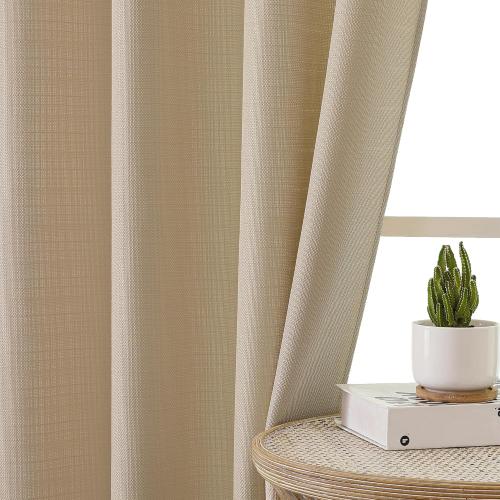 Chyhomenyc Camel Curtains 54 Inch Length 2 Panels, Faux Linen Textured Semi Sheer Light Filtering Soft Airy Rod Pocket Window Treatment Drapes for Living Room Bedroom, Each 30 Wx54 L