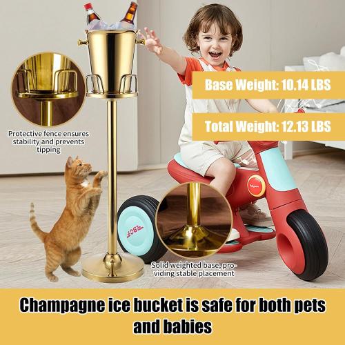Gold Ice Bucket with Stand, large Champagne Ice Bucket 1.32 gal, Stainless Steel Ice Bucket, 3Ft Tall Ice Bucket for Cocktail Bar Parties