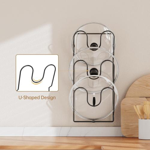 ORDORA Pot Lid Organizer Rack for Cabinet Door, 2 Pack Pot Lid Holder Black