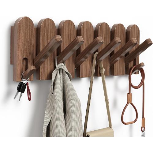 Solid Walnut Coat Rack Wall Mount 16.5,Wall Mounted Coat Rack with 8 Hooks