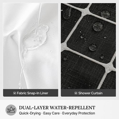 RiverDream Farmhouse No Hooks Shower Curtain with Snap-in Liner,Black,71x74