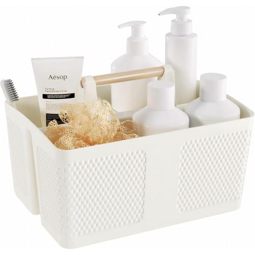 Shower Caddy Portable and Cleaning Caddy Organizer for Bathroom, Kitchen,Toiletries Storage, Caddy organizer with handle, Rust-Resistant, Durable Material(Milky White, 9.36L×7.73W×7.24H)