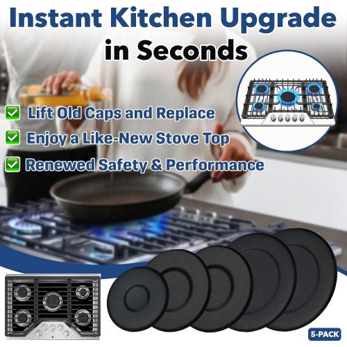 5-Pack W10832694 & W10597133 Gas Stove Burner Cap Replacement Set